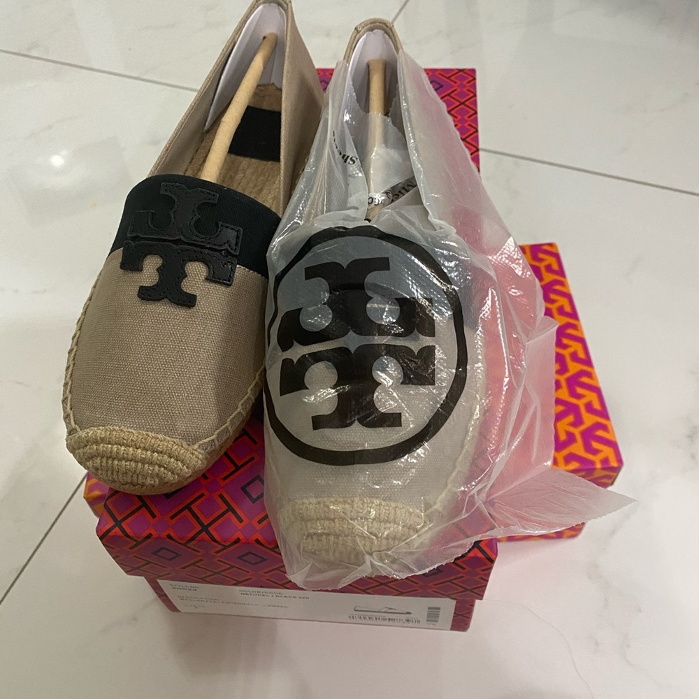 Tory Burch Weston Flat Espadrille Canvas Natl/Blck